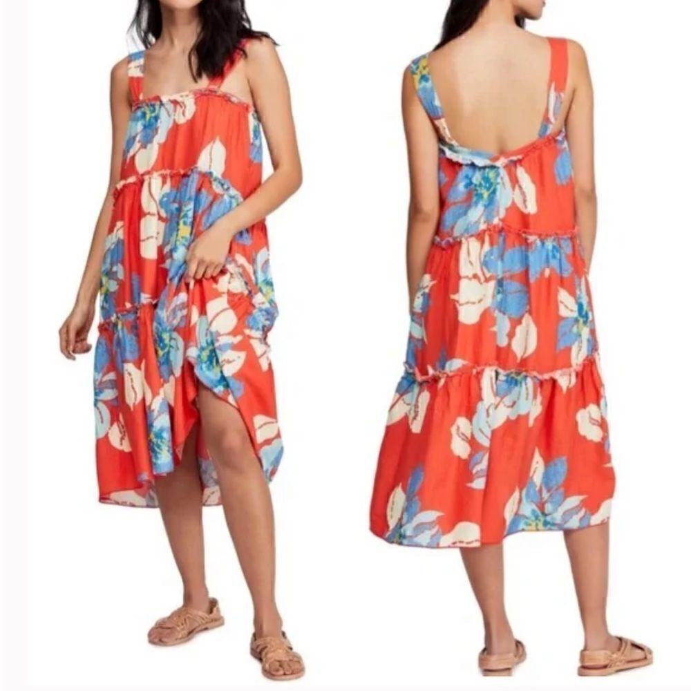 Free People Moonshine Floral Midi Sundress Oversized Linen Blend